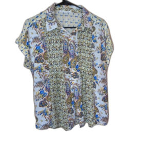 Anthropologie Jane + Delancey Blue and Yellow Button Down Collar Top Medium